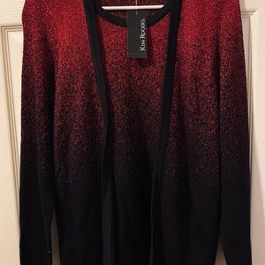Kim Rogers Red and Black sparkly Cardigan overlay sweater. Size S
